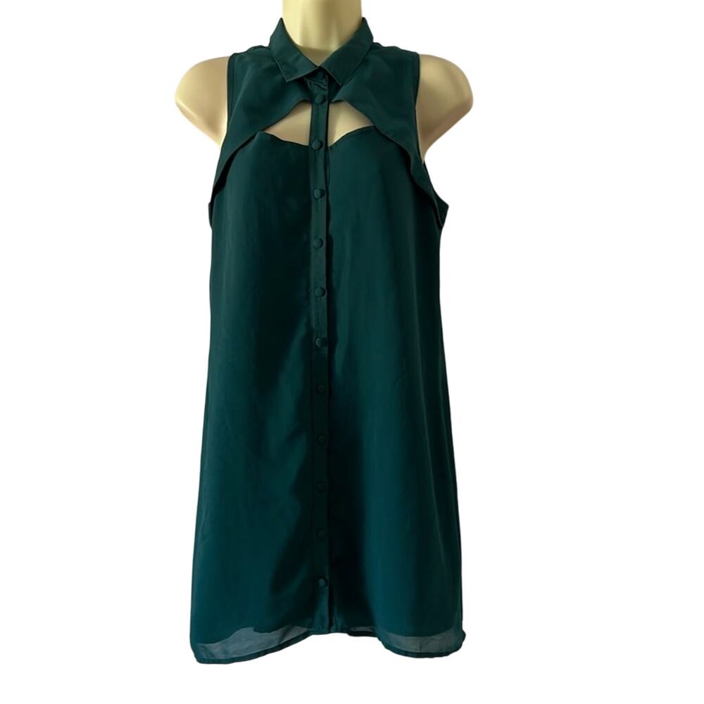 Sparkle & Fade (UO) Teal Sleeveless Mini Shirt Dress Cutouts Size Small